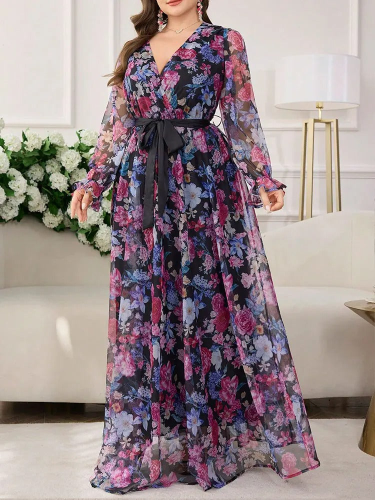 Petalia - Robe midi florale patchwork col V