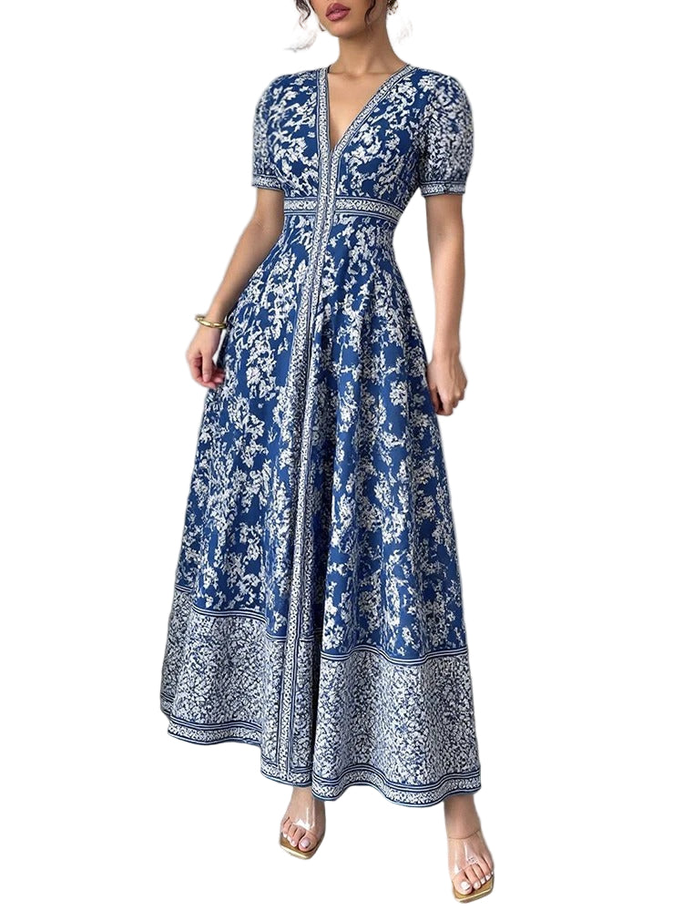 Camélia - Robe midi florale col V coupe