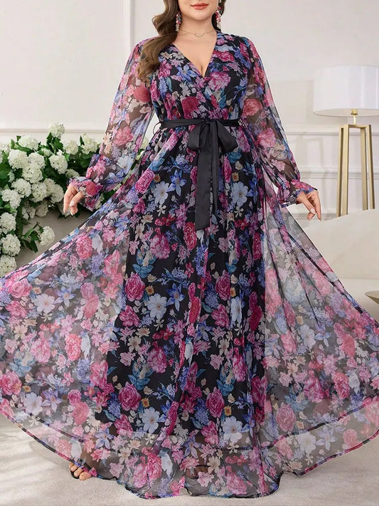 Petalia - Robe midi florale patchwork col V