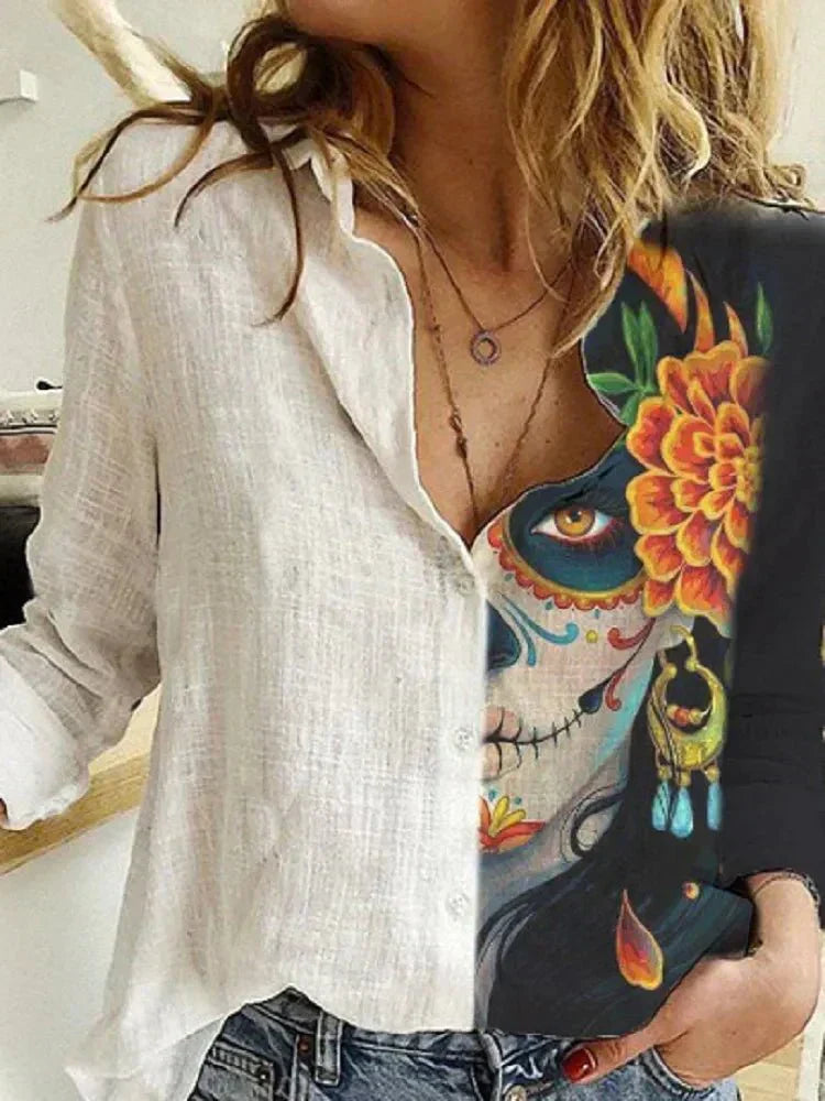 Chemise artistique style bohème inspirée par Frida Kahlo