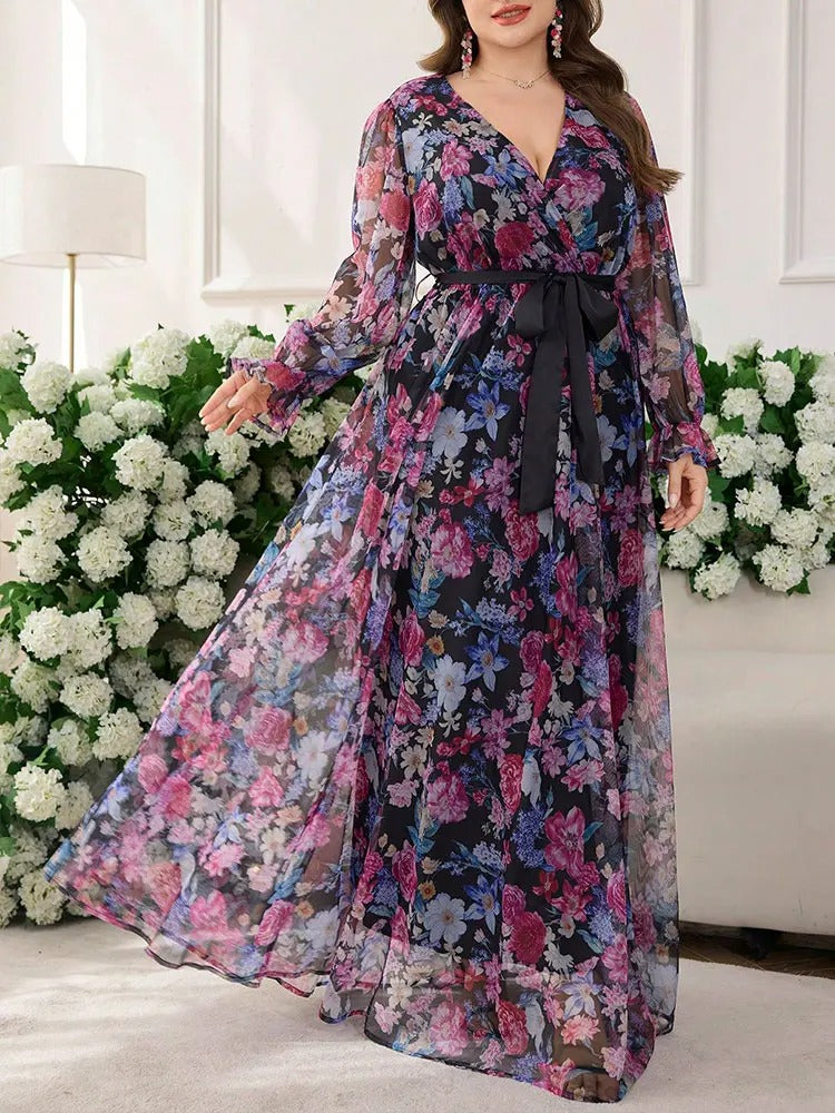 Petalia - Robe midi florale patchwork col V