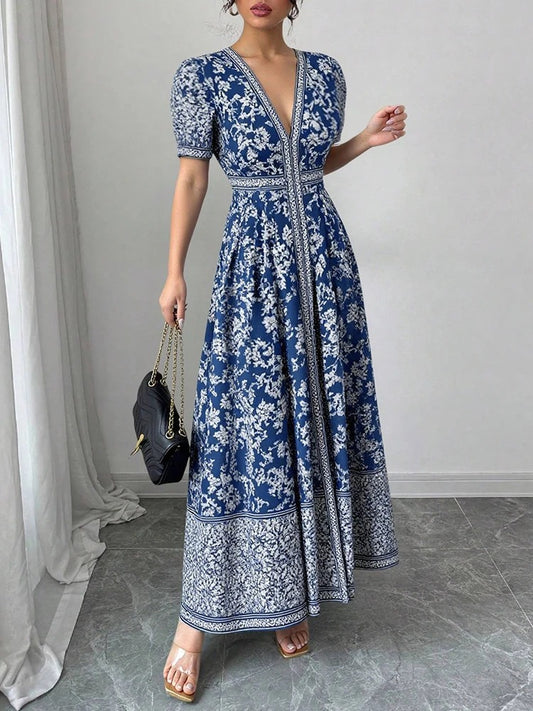 Camélia - Robe midi florale col V coupe
