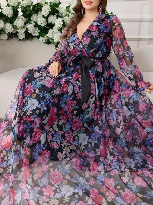 Petalia - Robe midi florale patchwork col V