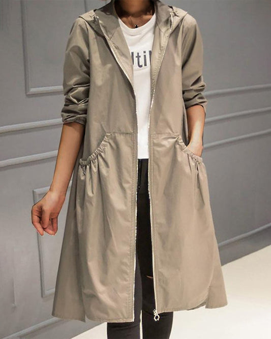 Trench mi-long à capuche élégant pour femme tendance et confortable