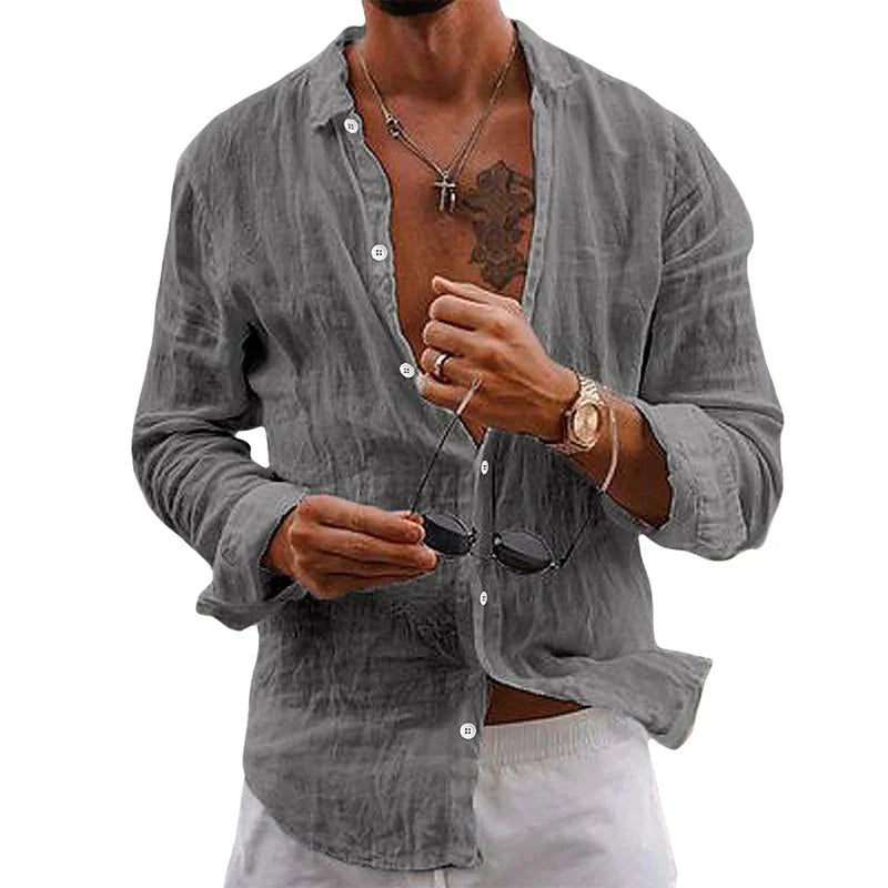 Chemise à manches longues décontractée au style vintage délavé