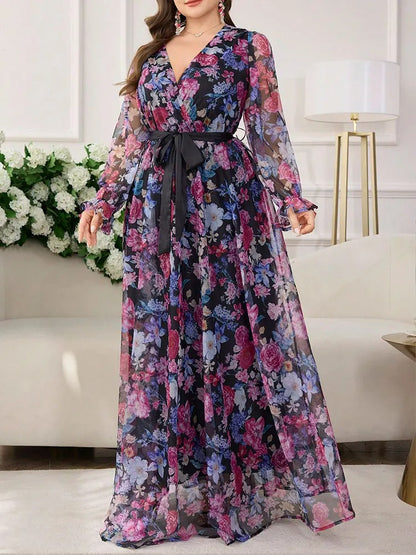 Petalia - Robe midi florale patchwork col V