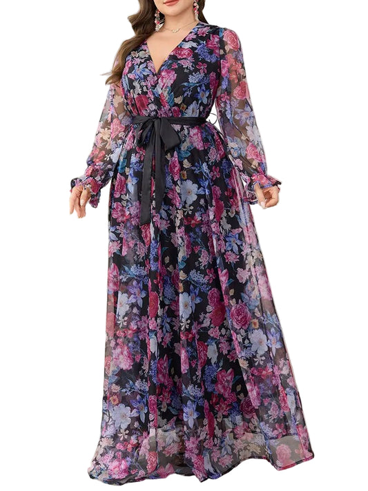Petalia - Robe midi florale patchwork col V