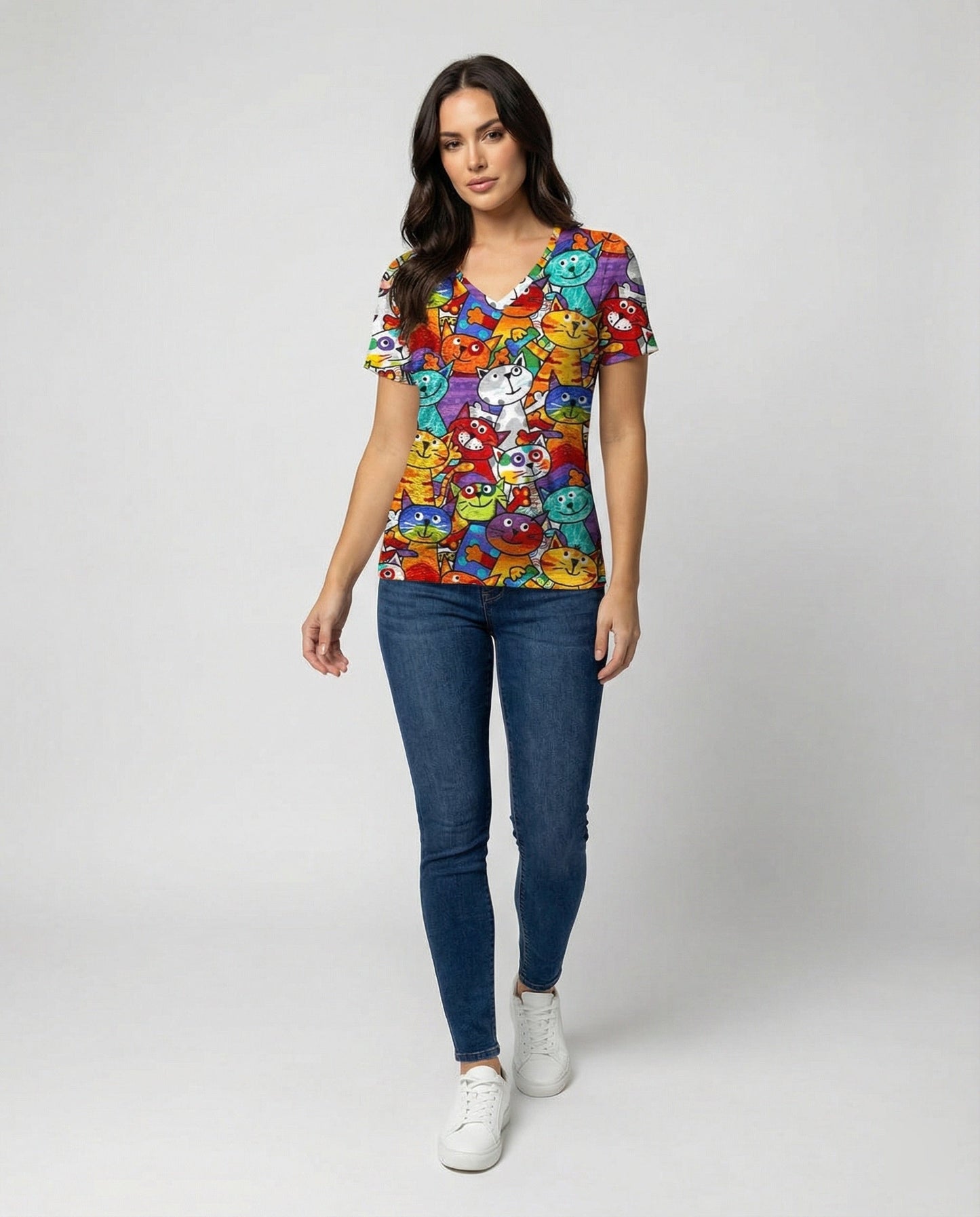 T-shirt confortable pour femmes avec motif coloré de chats