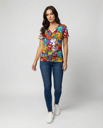 T-shirt confortable pour femmes avec motif coloré de chats