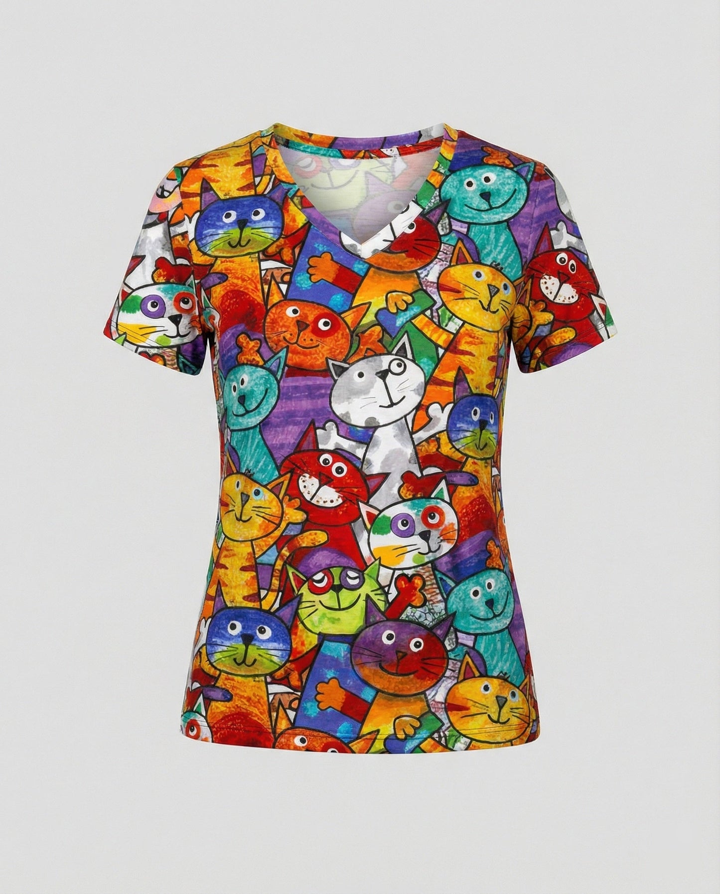 T-shirt confortable pour femmes avec motif coloré de chats