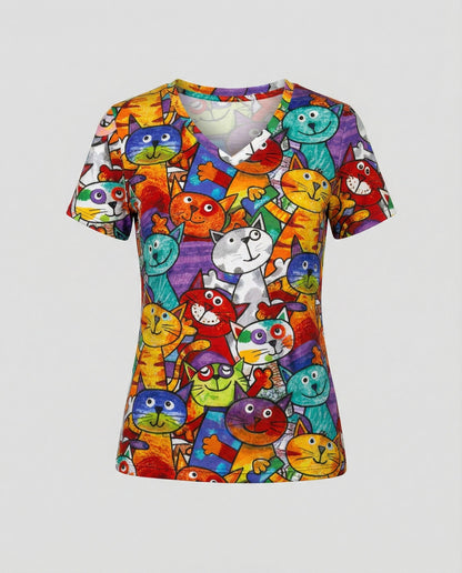 T-shirt confortable pour femmes avec motif coloré de chats