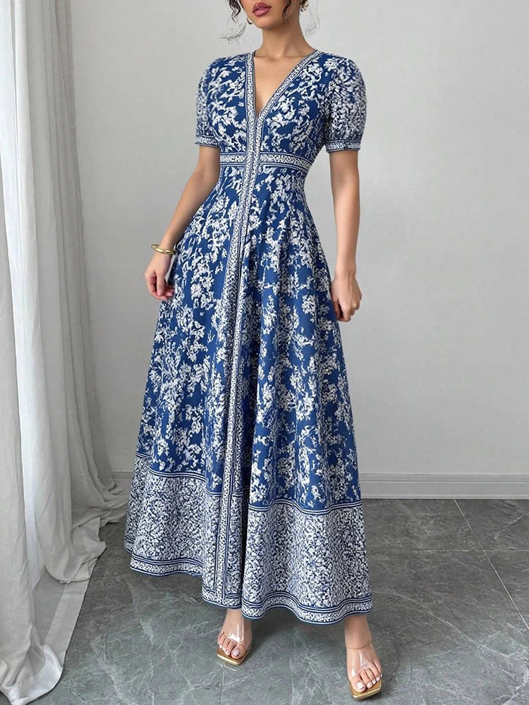 Camélia - Robe midi florale col V coupe