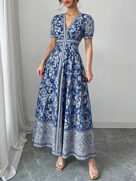 Camélia - Robe midi florale col V coupe