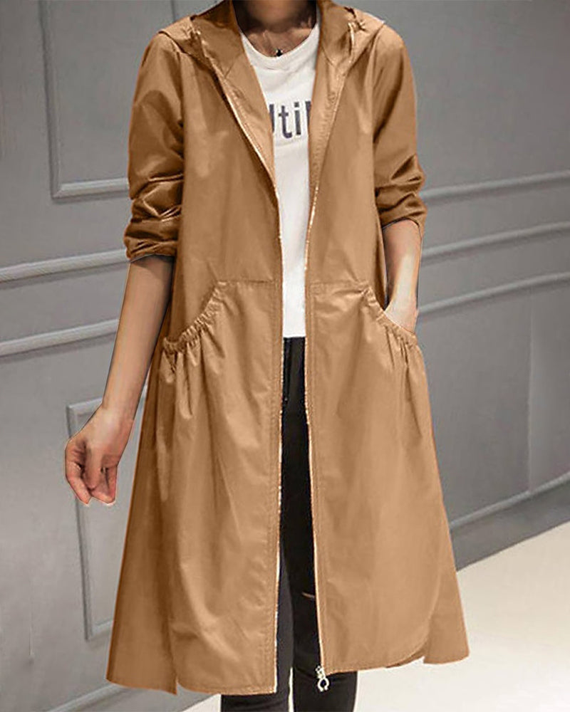 Trench mi-long à capuche élégant pour femme tendance et confortable