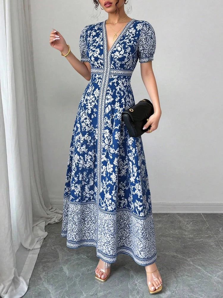 Camélia - Robe midi florale col V coupe
