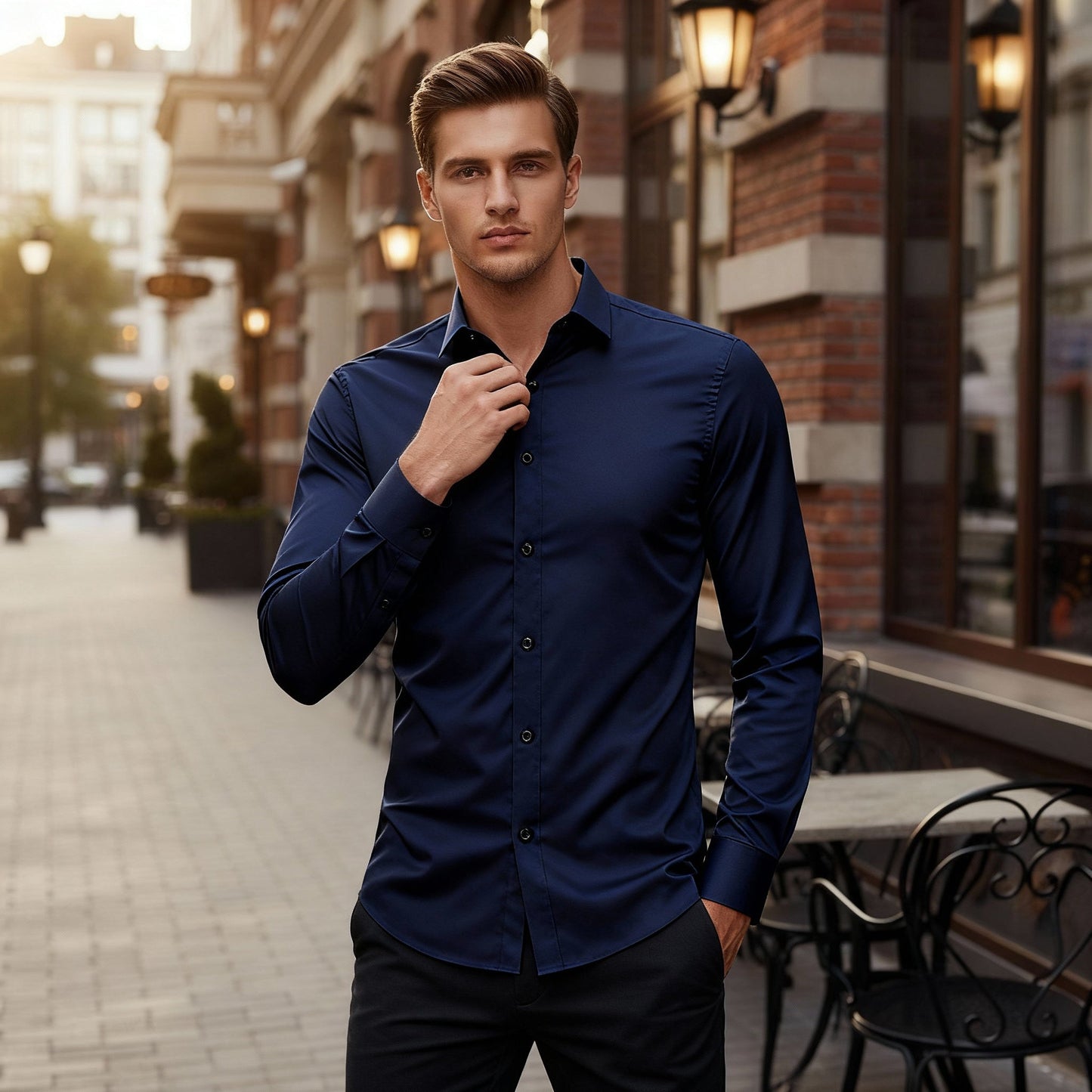 Chemise classique à manches longues avec col traditionnel élégant