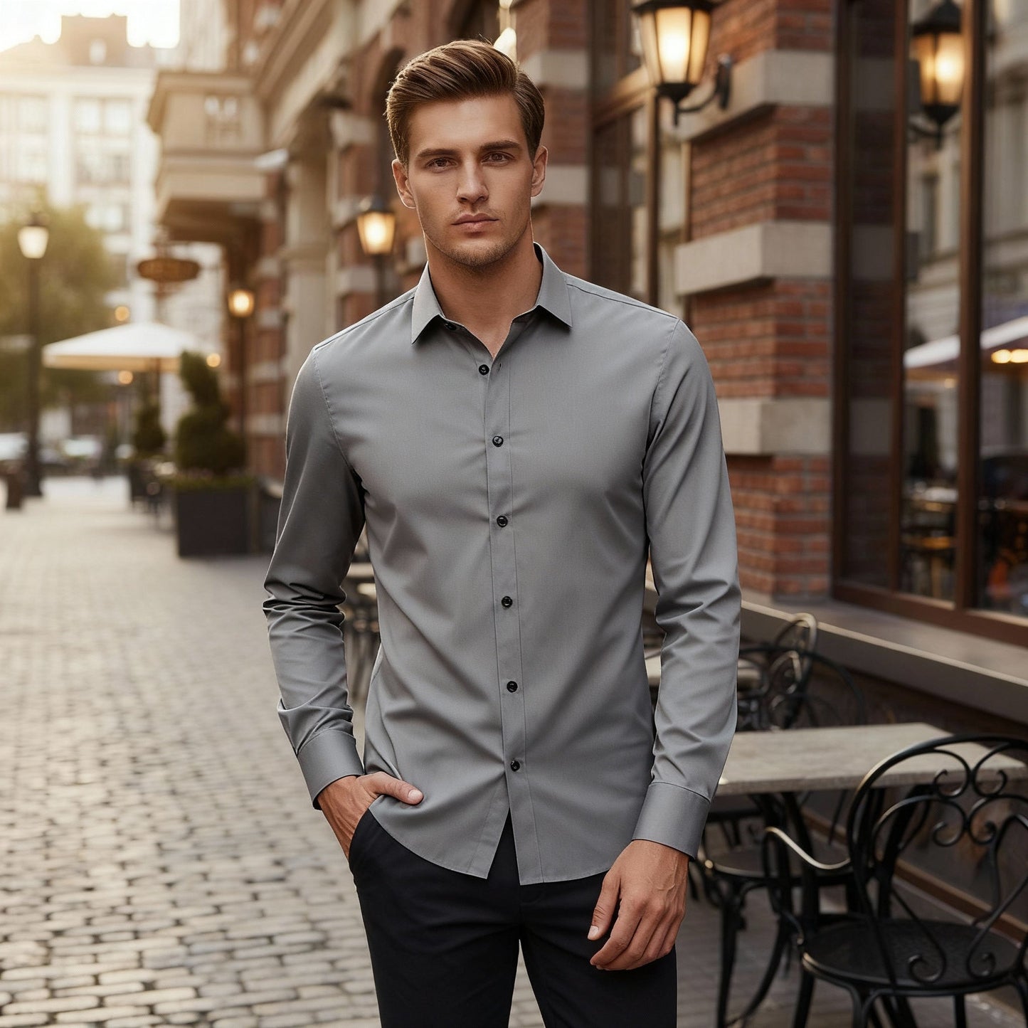 Chemise classique à manches longues avec col traditionnel élégant