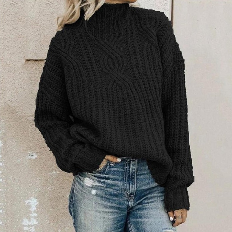 Pull chaud à col montant avec motif ajouré élégant et tendance