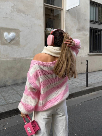 Chic pull oversized à rayures tendances pour un style décontracté