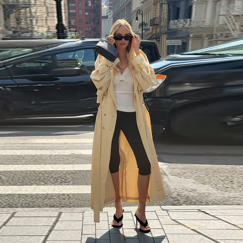 Trench long pour femme style ouvert fluide et décontracté