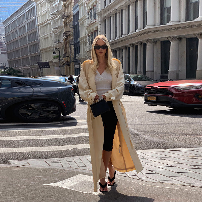 Trench long pour femme style ouvert fluide et décontracté