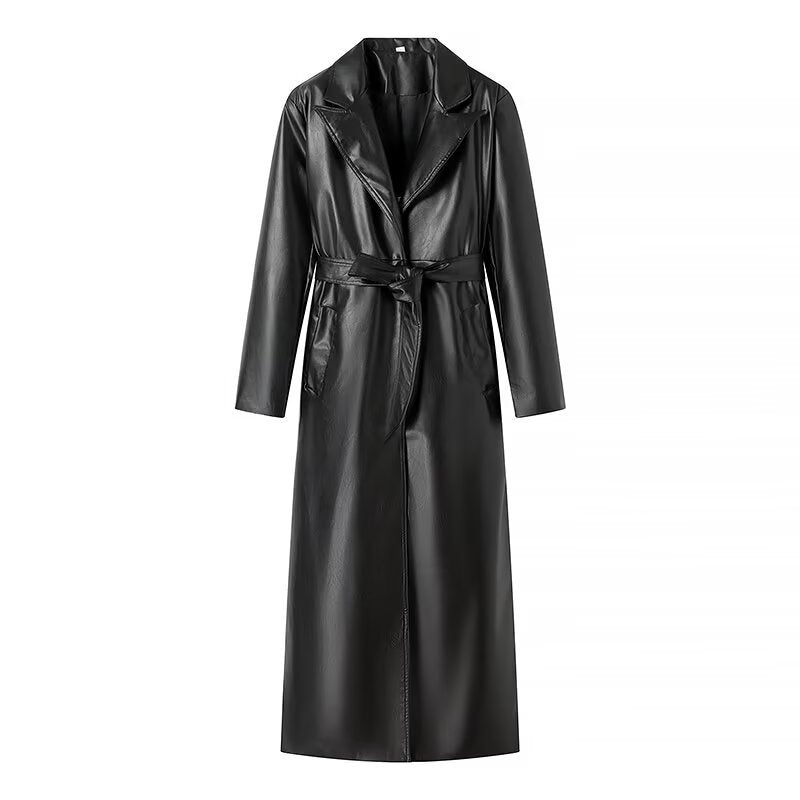 Trench long noir élégant pour femme tendance et chic