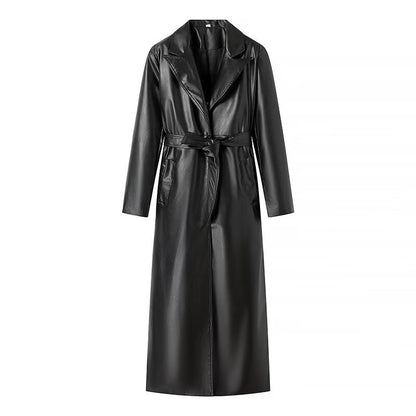 Trench long noir élégant pour femme tendance et chic
