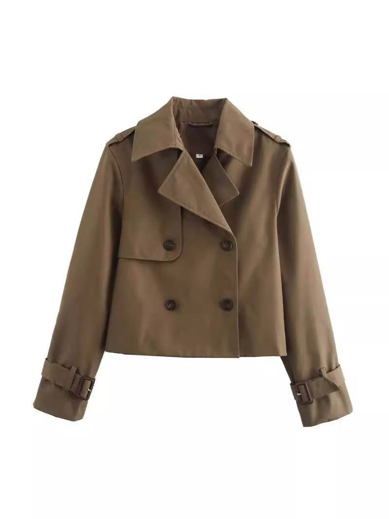 Manteau pour femmes court double boutonnage manches réglables