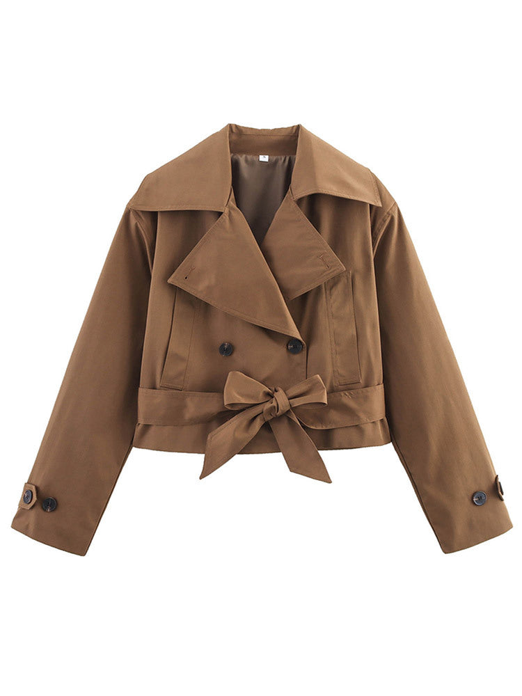 Trench-coat court pour femme avec grand col et ceinture à la taille