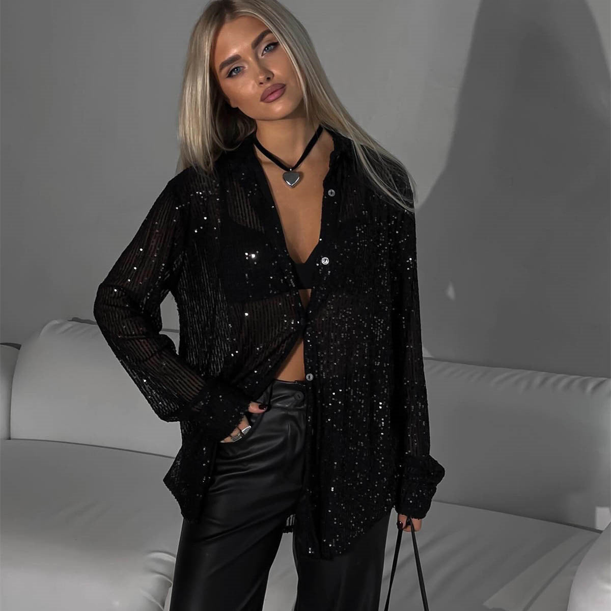 Blouse élégante à paillettes pour un look de soirée femme