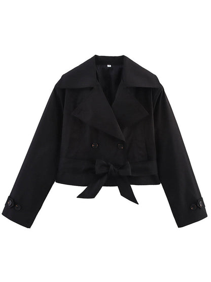 Trench-coat court pour femme avec grand col et ceinture à la taille