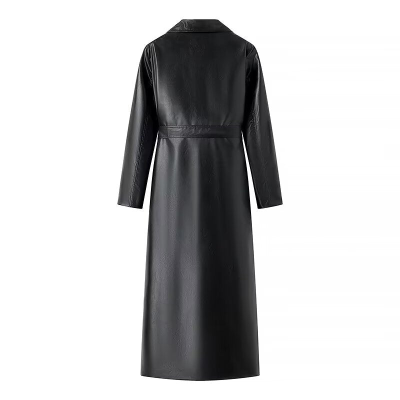 Trench long noir élégant pour femme tendance et chic