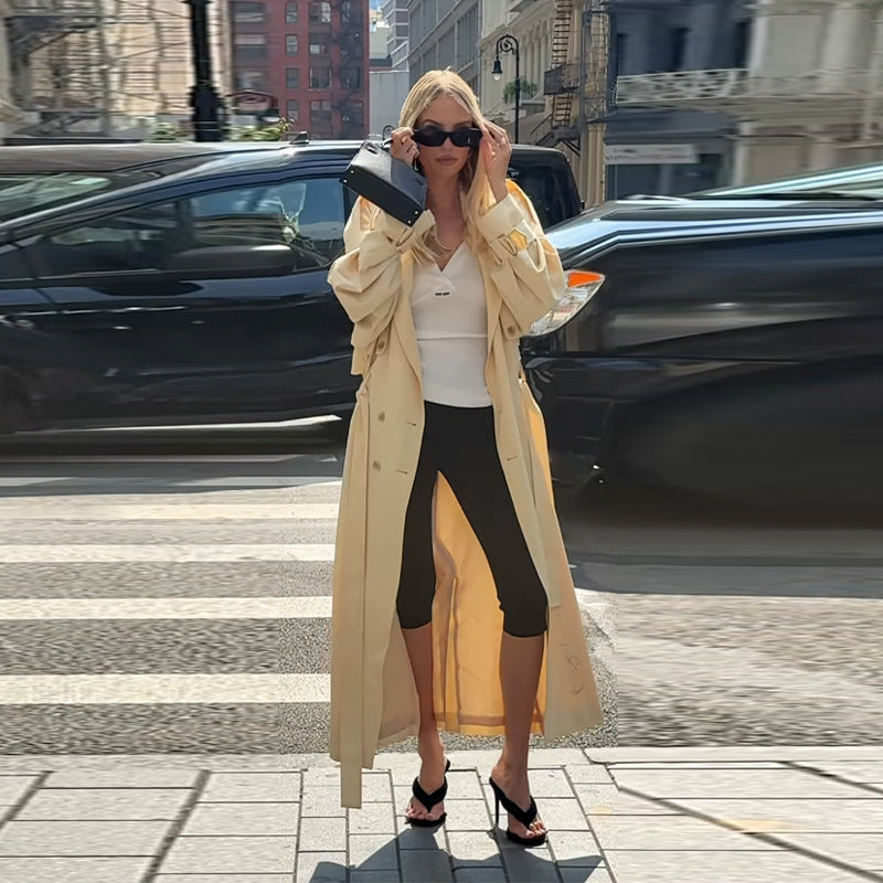 Trench long pour femme style ouvert fluide et décontracté