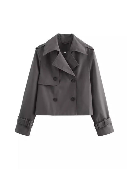 Manteau pour femmes court double boutonnage manches réglables