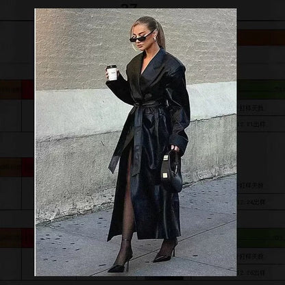 Trench long noir élégant pour femme tendance et chic