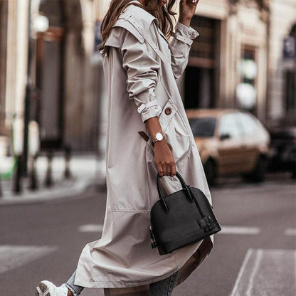 Trench long pour femme coupe ample et décontractée fluide