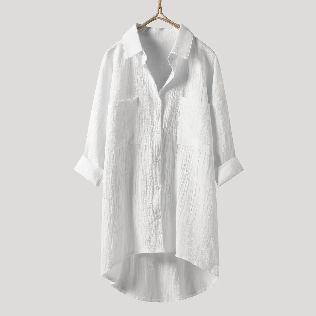Chemise longue grande taille au design moderne et décontracté