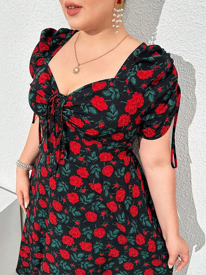 Dahlia - Robe midi florale col V décontractée
