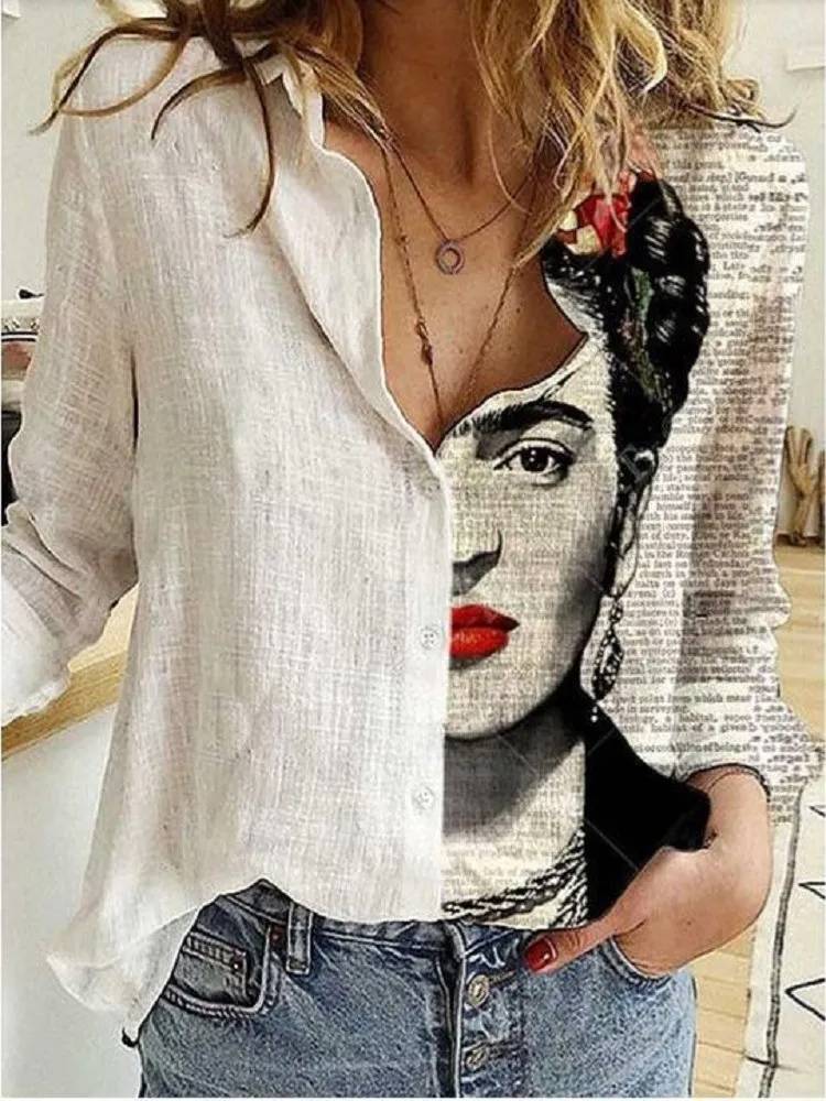 Chemise artistique style bohème inspirée par Frida Kahlo