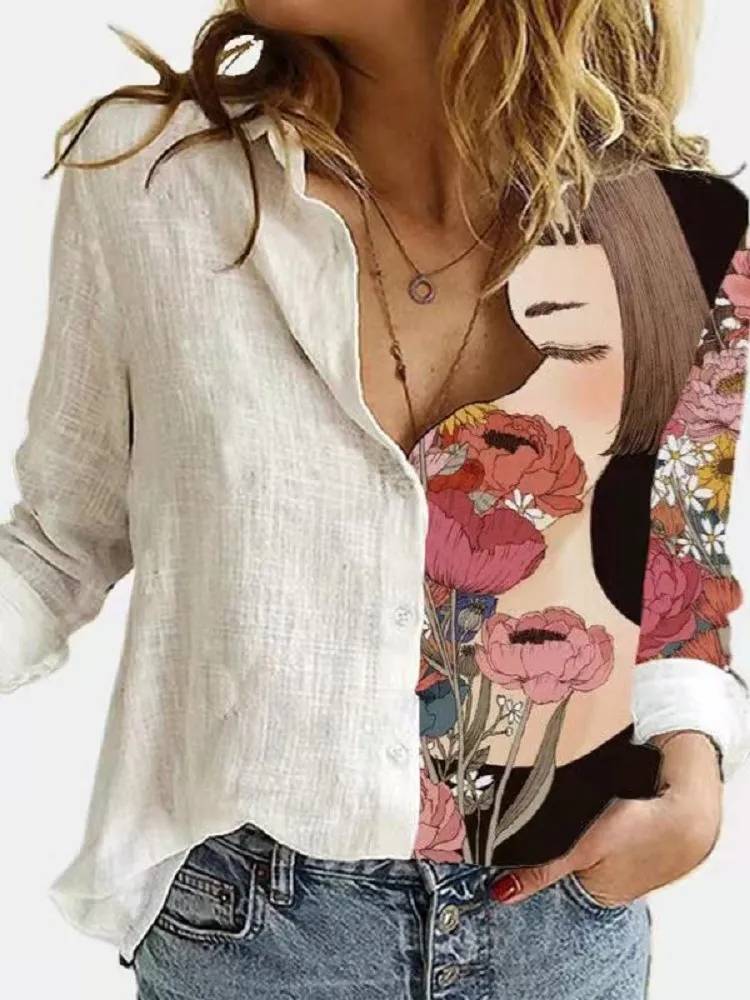 Chemise artistique style bohème inspirée par Frida Kahlo