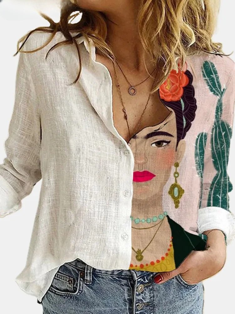 Chemise artistique style bohème inspirée par Frida Kahlo