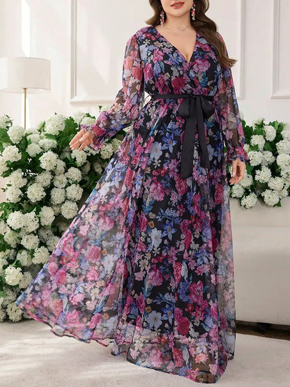 Petalia - Robe midi florale patchwork col V