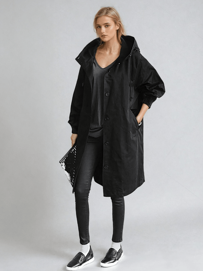 Manteau long chic avec capuche réglable pour un style moderne