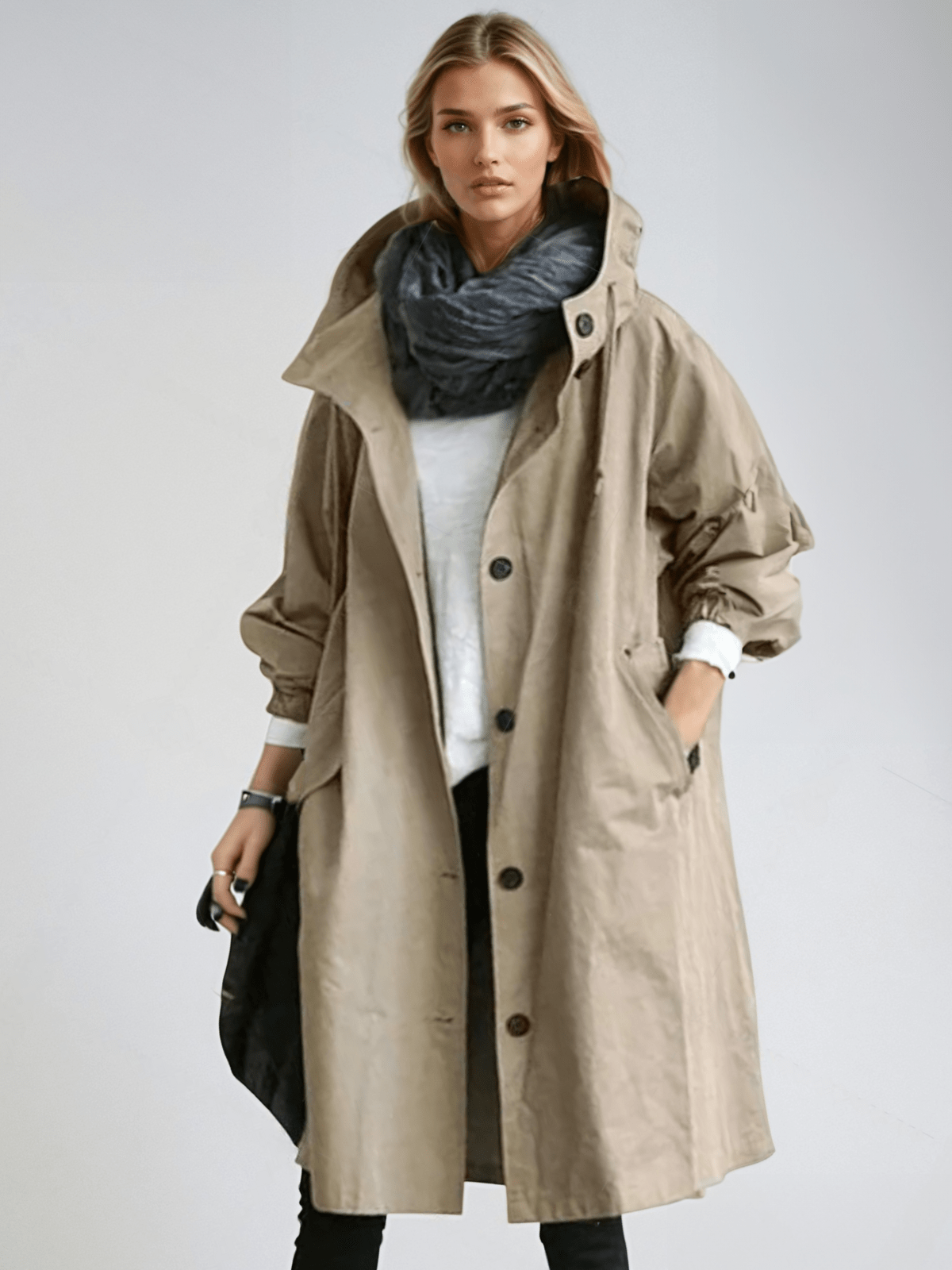 Manteau long chic avec capuche réglable pour un style moderne
