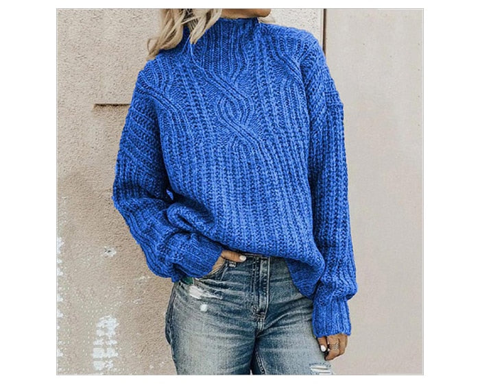 Pull chaud à col montant avec motif ajouré élégant et tendance
